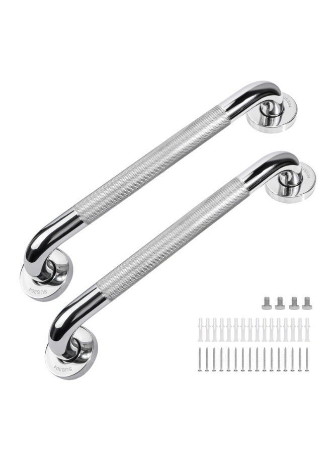WALALLA 2Pack 304 Stainless Steel Shower Grab Bar - 40cm Anti-Slip Safety Rail for Elderly & Pregnancy Support | Heavy Duty Bathroom Handrail with Secure Mounting (Grid Pattern) - Image 1